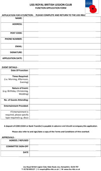 Function Room Hire Form